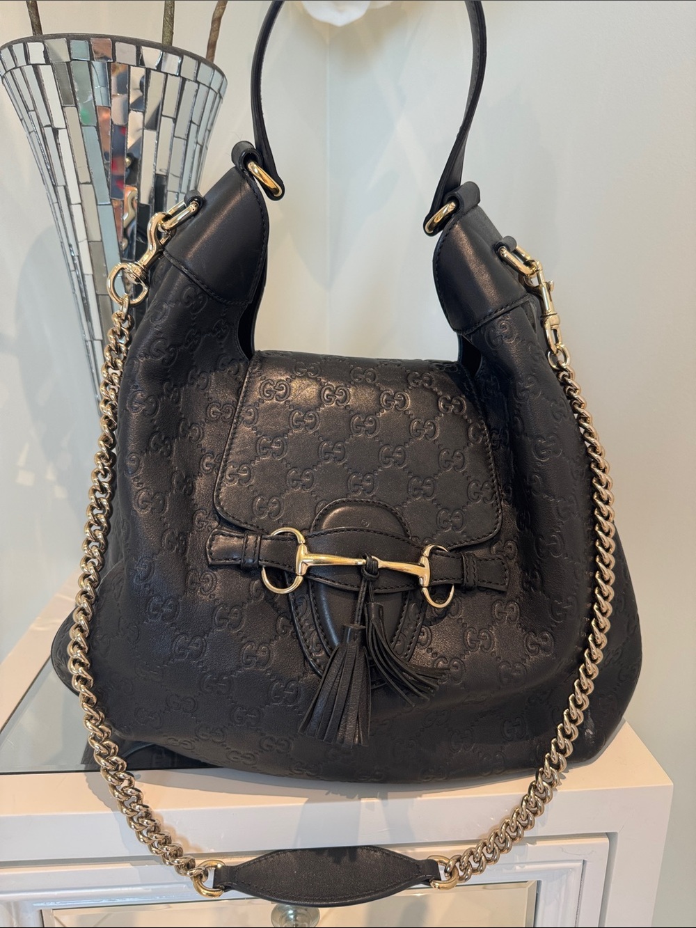 Gucci Black Guccissima Leather Hobo Bag